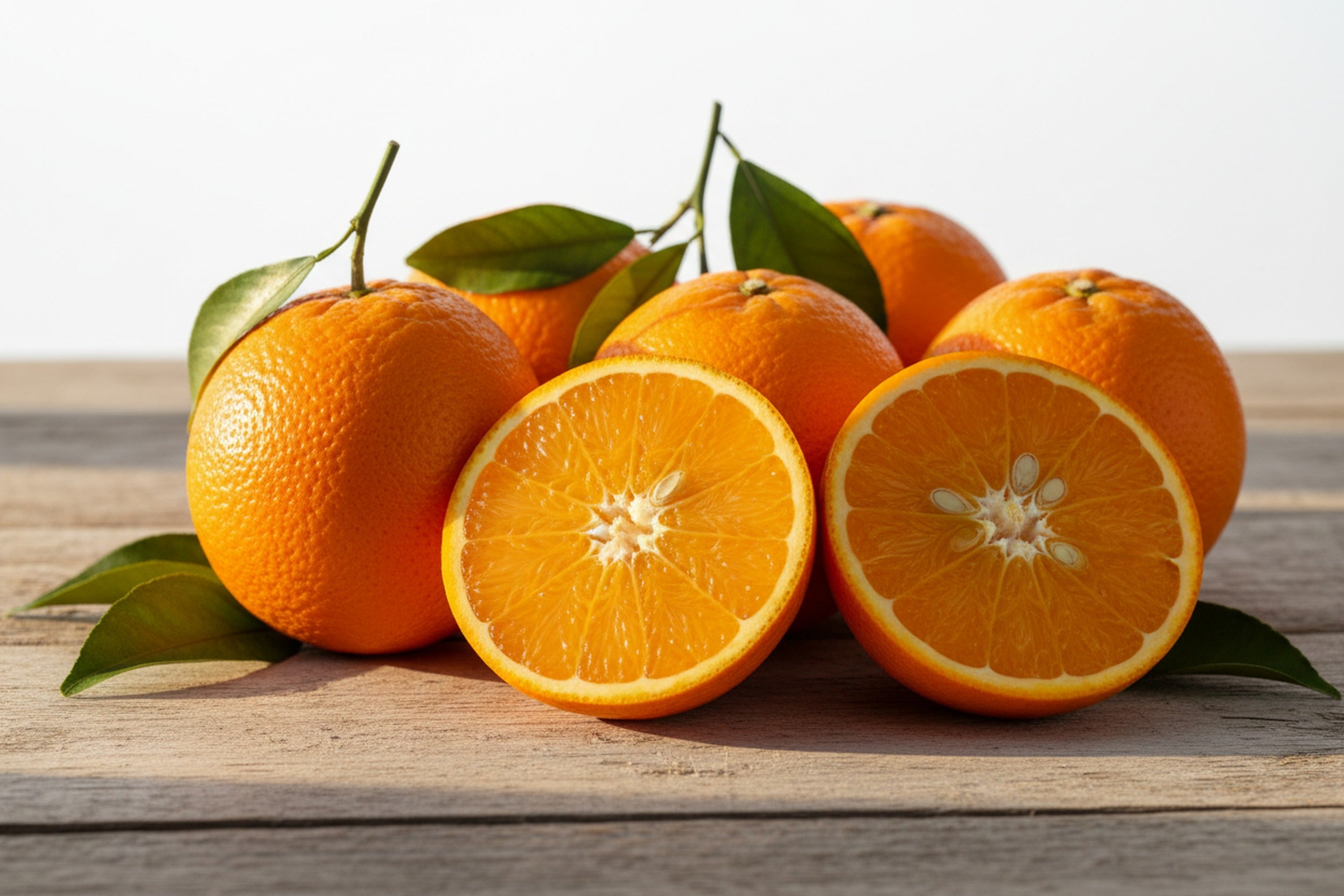 Sizilianische Orangen, ganz und aufgeschnitten